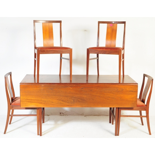 654 - British Modern Design - Mid 20th century teak drop leaf dining table with four chairs. The table of ... 