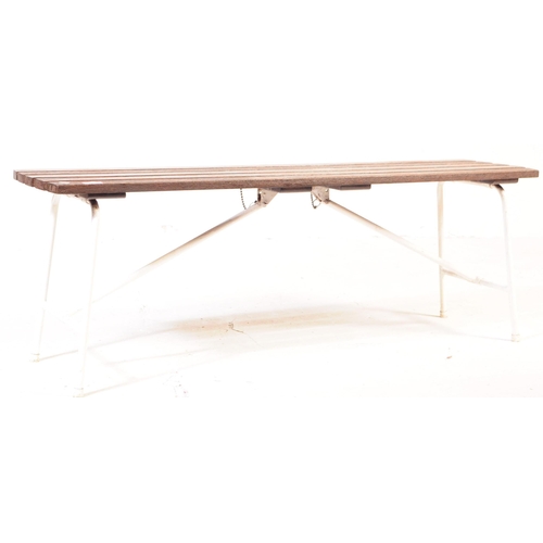 658 - A vintage 20th century folding gym bench. Of rectangular form with five wooden slate top with painte... 