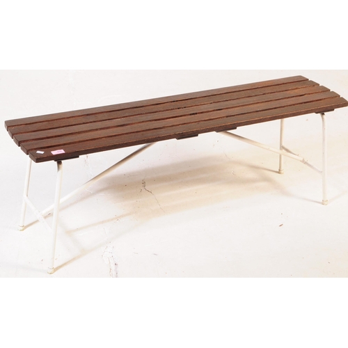 658 - A vintage 20th century folding gym bench. Of rectangular form with five wooden slate top with painte... 