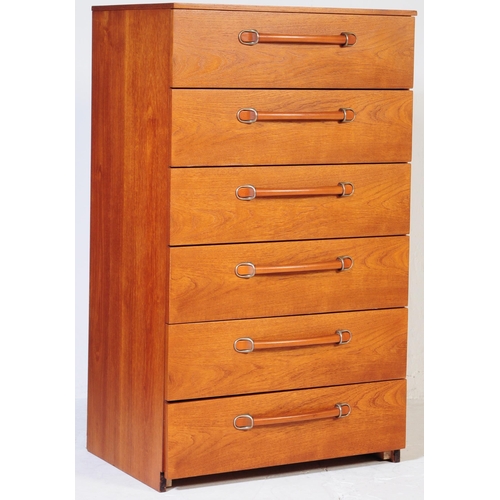 660 - British Modern Design - Retro mid 20th century teak veneered Tallboy chest of drawers. Rectangular f... 