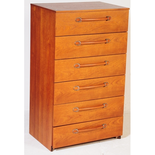 660 - British Modern Design - Retro mid 20th century teak veneered Tallboy chest of drawers. Rectangular f... 