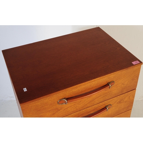 660 - British Modern Design - Retro mid 20th century teak veneered Tallboy chest of drawers. Rectangular f... 