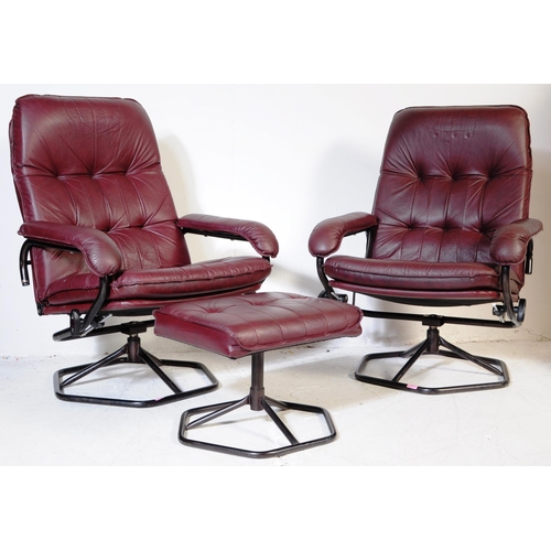 Unico Recliner Danish Design A pair of contemporary Danish easy lounge armchairs. Having button