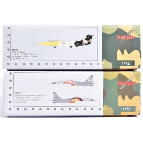 132 - Diecast - x2 original Herpa Military Series 1/72 scale diecast model aircrafts comprising; 580205 It... 