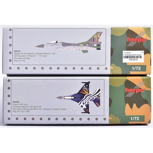 153 - Diecast - x2 original Herpa Military Series 1/72 scale diecast model aircrafts comprising; 580380 He... 