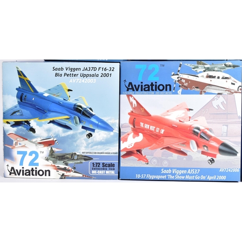 163 - Diecast - a collection of x6 72 Aviation metal aircraft models. To include: no. AV7241006 Saab Drake... 