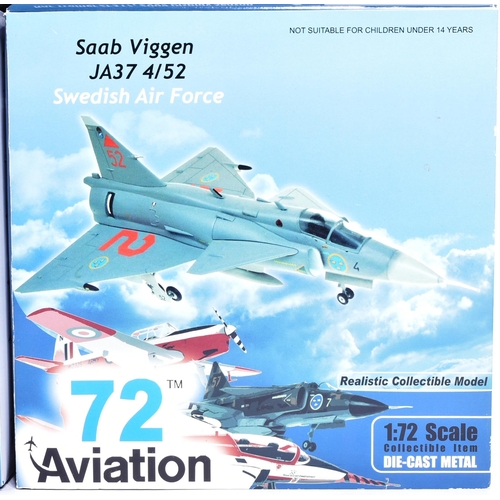 163 - Diecast - a collection of x6 72 Aviation metal aircraft models. To include: no. AV7241006 Saab Drake... 