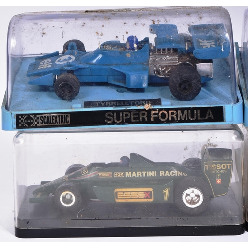 184 - Scalextric - a collection of vintage Scalextric slot car racing cars. Three Hornby Super Formula mod... 