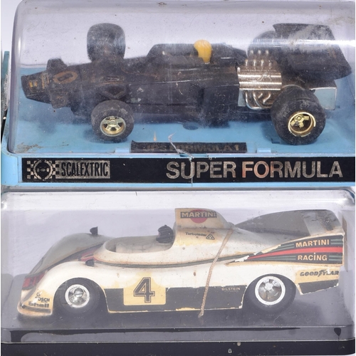 184 - Scalextric - a collection of vintage Scalextric slot car racing cars. Three Hornby Super Formula mod... 