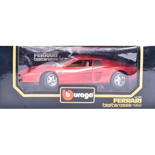 196 - Diecast - x3 Bburago 1/18 scale boxed diecast model cars. All Ferrari examples comprising Testarossa... 