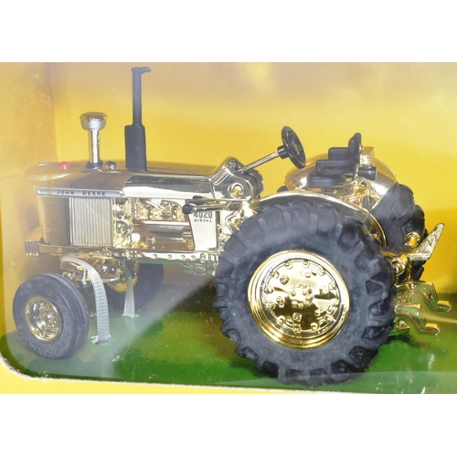 202 - Diecast - a Limited Edition Britains made 1/32 scale diecast model set of x2 gold coloured John Deer... 