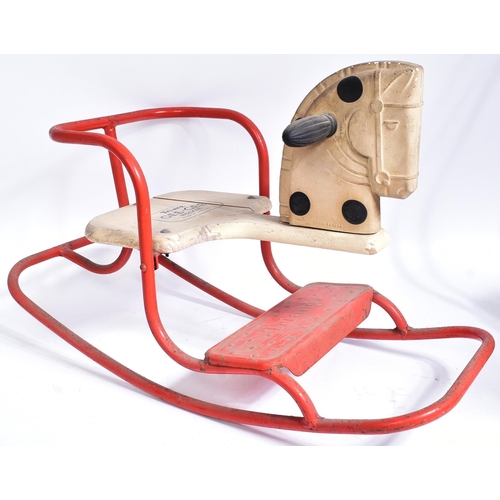 307 - A vintage Triang / Tri-ang childrens rocking horse ' Gee-Gee Rocker ' on a red metal frame with seat... 