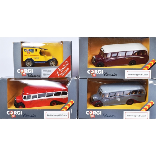 407 - Diecast - a collection of Corgi diecast model buses. Largely Bedford Type OB coaches in assorted liv... 