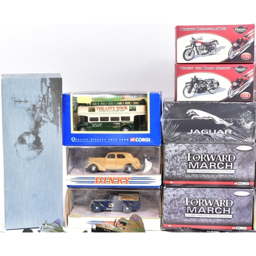 466 - Diecast - a collection of assorted diecast models to include; Atlas Editions motorcycles, Battleship... 