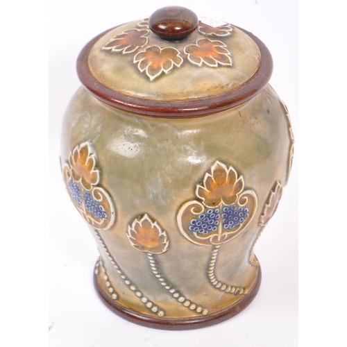 10 - Royal Doulton - Lambeth - A 19th century ceramic pottery lidded vase / pot / urn. With circular lid ... 