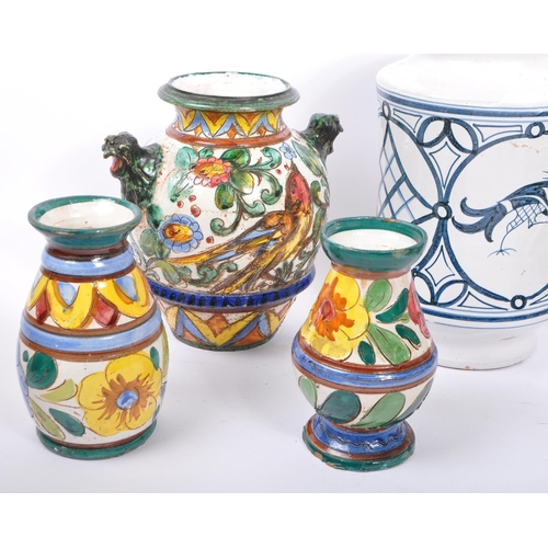 124 - A group of six early to mid century retro Italian majolica stoneware ceramics to include: Three x ha... 