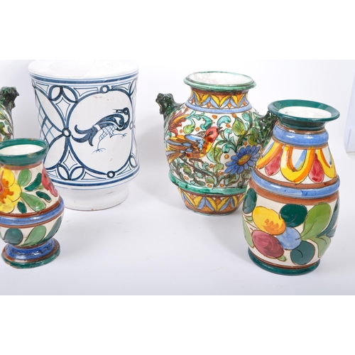 124 - A group of six early to mid century retro Italian majolica stoneware ceramics to include: Three x ha... 