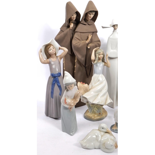 134 - Lladro - Nao - A collection of hand made Spanish porcelain china tableware. To include, Monks at pra... 