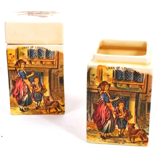 146 - Crown Devon - Cries of London - Two ceramic pots with one with lid, with transfer print to body. S F... 