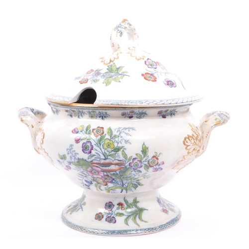 160 - A 19th Century Victorian tureen and cover along with matching meat/ serving plate, having coloured a... 