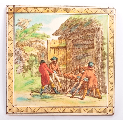 177 - Minton, Hollins, & Co - Two 20th century Minton ceramic tiles, each having rural pastoral scenes to ... 