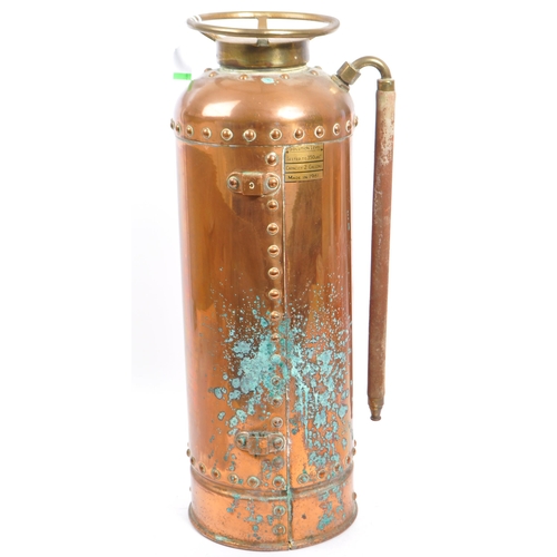 207 - Two vintage 20th century soda acid fire extinguishers in copper finish canisters. Both having origin... 