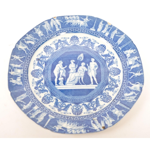 21 - A pair of early nineteenth century blue and white transfer-printed Minton Kirk Greek series dinner p... 