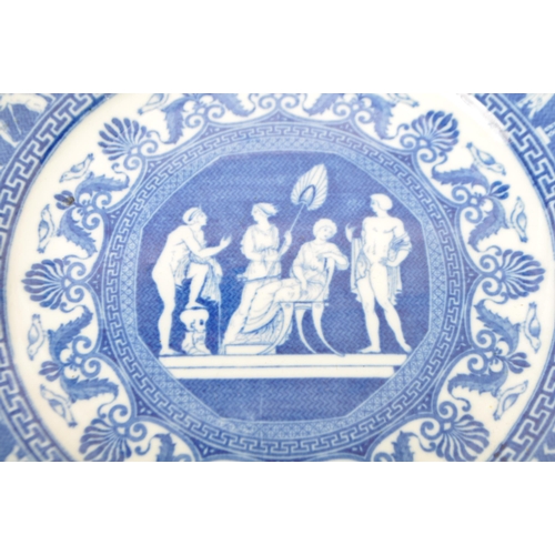 21 - A pair of early nineteenth century blue and white transfer-printed Minton Kirk Greek series dinner p... 