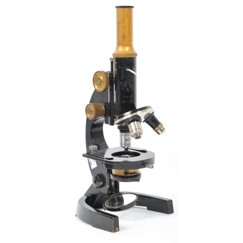 230 - Fratelli Koristka - Milano - Early 20th century Italian ebonised metal and brass microscope. Regio E... 