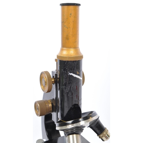 230 - Fratelli Koristka - Milano - Early 20th century Italian ebonised metal and brass microscope. Regio E... 