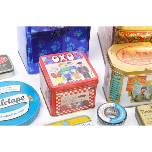 241 - A collection of vintage 20th century and later advertising branded tins in various sizes and colours... 