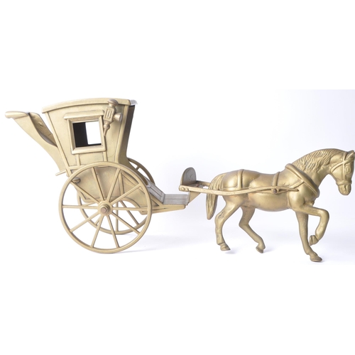 249 - A large vintage 20th Century brass horse and cart figures statues. Having a horse drawn carriage wit... 