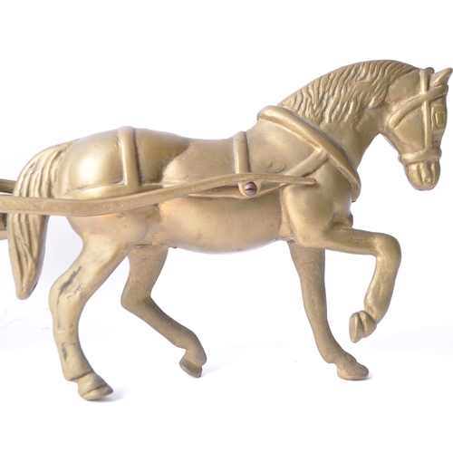 249 - A large vintage 20th Century brass horse and cart figures statues. Having a horse drawn carriage wit... 