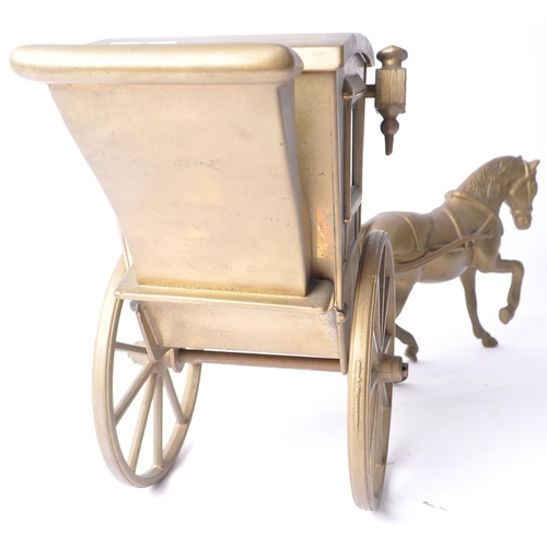 249 - A large vintage 20th Century brass horse and cart figures statues. Having a horse drawn carriage wit... 