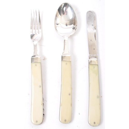 257 - Brookes & Crookes - Early 20th century silver plate campaign travel picnic cutlery set. Comprising o... 