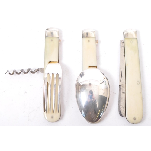 257 - Brookes & Crookes - Early 20th century silver plate campaign travel picnic cutlery set. Comprising o... 