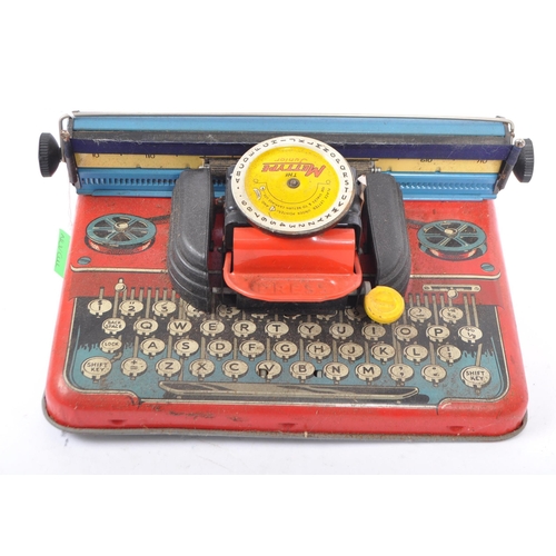 258 - A vintage mid century children's tin plate Mettype junior working toy typewriter in original box tog... 