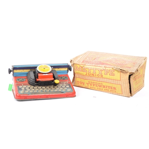 258 - A vintage mid century children's tin plate Mettype junior working toy typewriter in original box tog... 