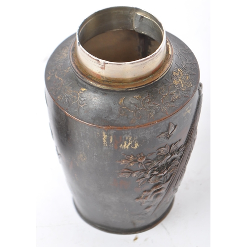 265 - An early 20th century Meiji period Japanese bronze tea caddy. The tea caddy being of baluster form w... 