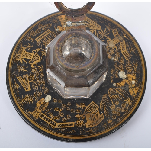 298 - An early 20th century circa 1920s Chinese Canton ink well on stand together with a 19th century Vict... 