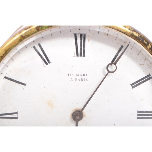 321 - An early 20th century French brass cased carriage clock by Henry Marc, Paris. With white enamel dial... 