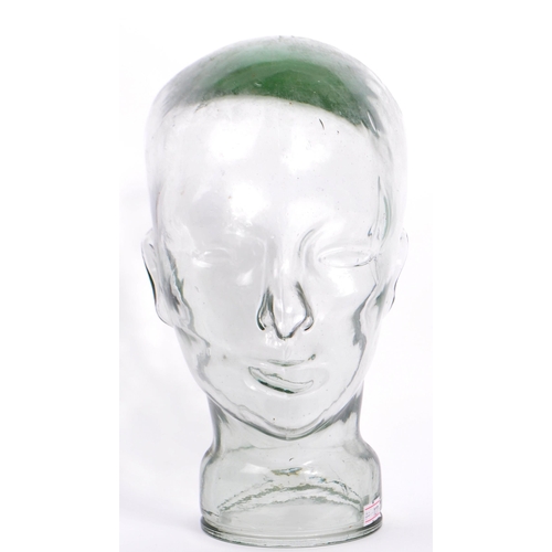 379 - A 20th century vintage pressed glass milliners bust / head in clear glass with bubbles present. Meas... 