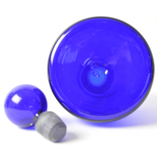 38 - Bristol Blue - A collection of blue glass items. Consisting of one tapered body ball stopper decante... 