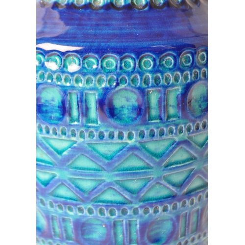 43 - Fat Lava Interest - Bodo Mans for Bay Keramic West German pottery vase model No. 606-30. Blue colour... 