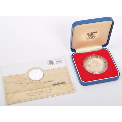 463 - The Royal Mint - Outbreak 2014 UK £20 999 fine silver coin First World War 1914 - 1918. Diameter 27.... 