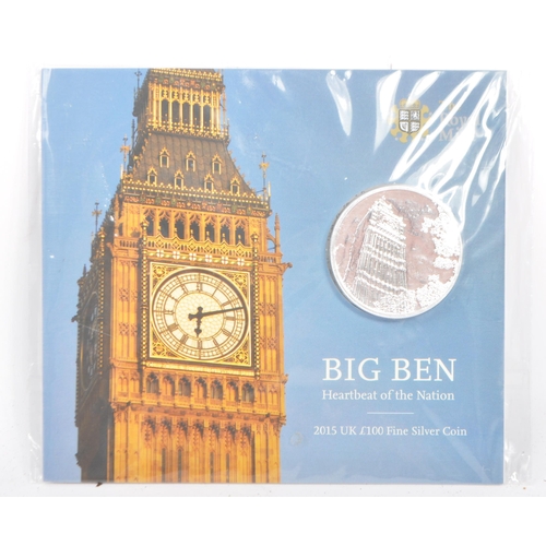 466 - The Royal Mint: A United Kingdom 2015 0.999 silver proof £100 coin, Big Ben presentation pack, in or... 