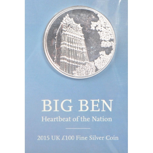 468 - The Royal Mint: A United Kingdom 2015 0.999 silver proof £100 coin, Big Ben presentation pack, in or... 