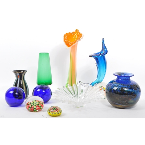 47 - A collection of 20th century art glass to include a Japanese art glass vase in the manner of Archime... 