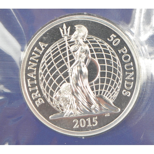 471 - The Royal Mint - 2015 Britannia UK £50 fine silver coin. Brilliant Uncirculated 999 silver, weight 3... 