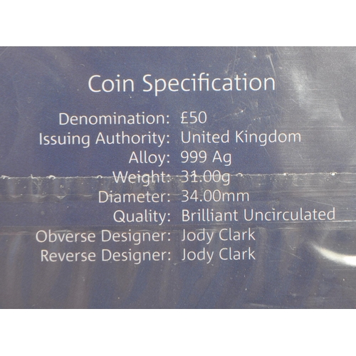 471 - The Royal Mint - 2015 Britannia UK £50 fine silver coin. Brilliant Uncirculated 999 silver, weight 3... 